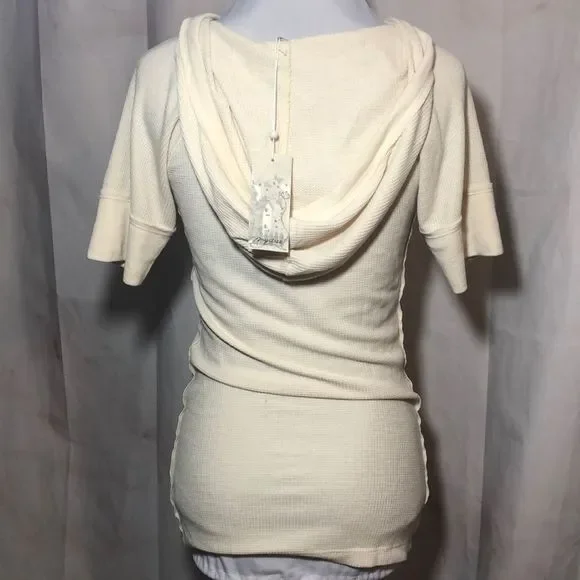 Mystree Waffle Knit Top Hood Short Sleeves Med - Picture 7 of 8